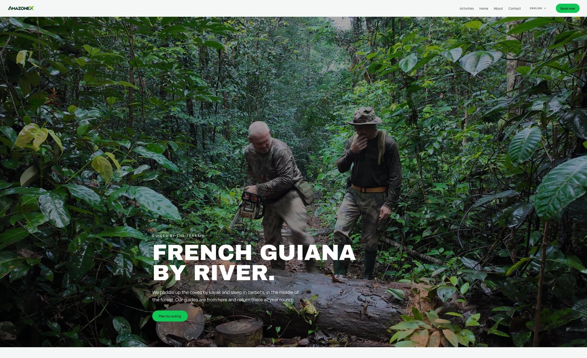The home page of Amazone Adventure, a French Guiana operator, built with Dewex